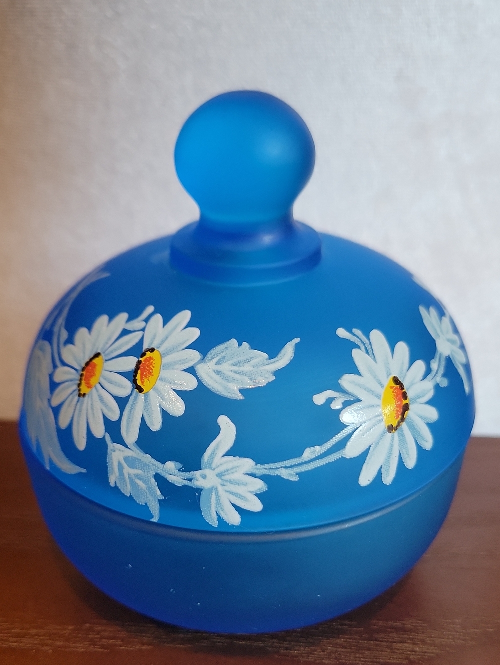 Blue Glass Daisy Decorative Jar - Home Art